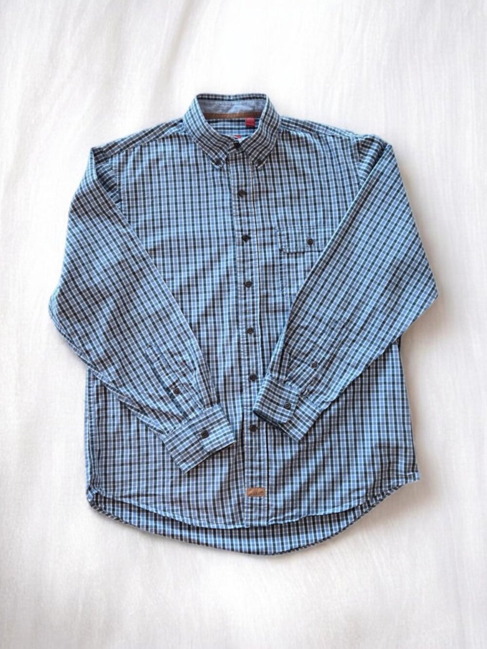 IZOD Button-Down Shirt Blue & Green Plaid Men's MED